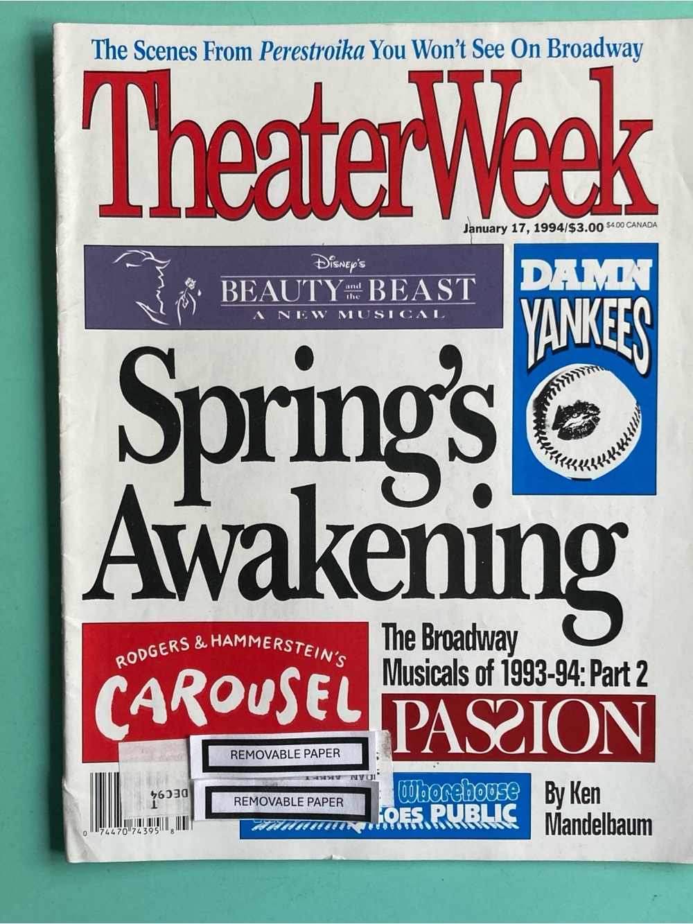 Broadway Musicals - Perestroika Theater Week Magazine January 17 1994 - Address